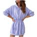 Ladies Color cat Print Contrast Color O Neck Dress Pocket Long Sleeve Loose Sweatshirt Dress Summer Day Dress (Blue-C, S) Small Blue-c