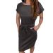 ToddlBy Ladies Short Sleeve Lace Up Design Crew Neck Pocket Dress Dress with Sleeves for Women plus Size Black 3X-Large