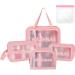 5PCS Clear Toiletry Bag Set - Waterproof Travel Makeup Bags for Men and Women in Pink - Buy Online on GoSupps.com