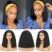 Headband Wigs for Black Women Kinky Straight Hair Szphoxer Synthetic Headband Wig Short Yaki Straight Wigs 14 inch Machine Made None Lace Front Wigs With Headband Attached Natural Black Color 14 YS-HD