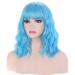 Beron 14 inch blue wig short curly wig with pony women girls charming wig sky blue wig synthetic wig with wig cap
