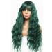 Andria Green Blue Synthetic Wig with Bangs - 26 Inch Long Loose Curly Wave Ombre Green Hair for Women - Buy Online on GoSupps.com