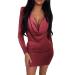 Hanxiulin sequin dress evening dress ladies V neckline party dress long -sleeved mini dresses maxi dresses cocktail dress glitter Christmas dress red xxl
