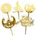 Eid Mubarak Cake Toppers Golden Acrylic Moon Cake Topper for Islamic Muslim Festival Kareem Ramadan Cupcake Decorations Supplies