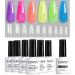 RARJSM Jelly Gel Nail Polish Set Translucent Neon Nail Polish 6 Color Pink Green Blue Purple Yellow Orange Gel Nail Art 10 Sizes Long Fake Nails in Gift Package Jelly Nude