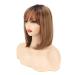 Short Blonde Highlight Bob Wig with Bangs: Dark Roots Strawberry Blonde Synthetic Wig - Shoulder Length for White Women - Buy Online on GoSupps.com