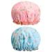 2 Pcs Bath Caps Elastic Band Double Layers Waterproof Shower Caps With Ruffled Edge Covering Ears Keeping Hair Dry Kitchen Oil-proof Cap for Girls and Women flamingo