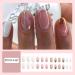 Shop French Tip Press on Nails - Short Round Almond Fake Nails with Gold Foil | Full Cover Glossy Pink Acrylic Stick-On Nails for Women & Girls - Buy Online on GoSupps.com