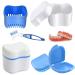 Hongecb denture box prostheses container prosthesis cup prostheses cleans of cleansing denture containers with sieve for false teeth storage light blue