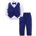 mintgreen Baby Boys Gentleman Suit Set Long Sleeve Shirt with Bowtie + Waistcoat + Pants Size: 1-4 Years Solid Blue 18-24 Months