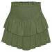 LAEMILIA Womens Elastic Waist Flared Short Skirt Floral Print Pleated Mini Skater Skirt with Drawstring L 02-green