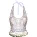 GRAEEN Women Sequin Belly Dance Bra Top - White | Tassel Tank Top Costume - One Size - Buy Online on GoSupps.com