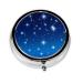 Blue Star Pattern Portable Metal Pill Box Round Mini 3-Compartment Plastic Insert hinged Fastening Design Suitable for Small Pills Must-Have for Travel