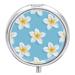 Round Pill Box White Plumeria Pattern Print 3 Compartment Medicine Pill Case Print Pill Organizer Decorative Metal Portable Pill Box Pocket Pill Box