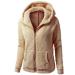Bigfanshu Womens Fleece Teddy Hoodies Zipper Solid Pocket Hooded Coat Winter Warm Cotton Outwear Casual Sweatshirt Beige