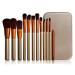 Glamza 12pcs Makeup Brush Set for Face Foundation Eye Lip with Metal Case Gold and White