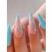 24pcs Blue Flower Striped Coffin Fake Nail Blue Ombre Striped Press on Nails Blue Flower Striped Coffin Nails Luxurious Nails Acrylic Nails Fake Nails For Women Girls