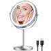 Lighted Makeup Mirror  8 Rechargeable Double Sided Magnifying Mirror with 3 Colors  360  Rotation Touch Screen 10x Mirror with Stand  Brightness Adjustable Cosmetic Light up Mirror  Detachable Base