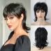 StrRid Short Black Wig Shaggy Layered 80s Mullet Wig Pixie Cut Wig With Bangs Curly Synthetic Natural Fake Hair Replacement Wigs for White Women Daily Party Cosplay Costume Use (Black)