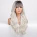 EMMOR Ombre Platinum Blonde Long Curly Wig with Bangs - Heat Resistant Synthetic Hair for Natural Daily Look - Buy Online on GoSupps.com
