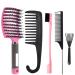 5 Pieces Boar Bristle Hair Brush Set, Curved Vented Detangling Hair Brush with Wide Tooth Comb, Rat Tail Combs, Edge Brush, Brush Cleaner for Women Men Kids, Curly Hair Brush Paddle Brush for Curly Straight Wet or Dry Blac…