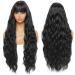 Sylhair wigs 75 cm black wig with pony super long water wave art hair WIGS WAVY LONG WIGS WITH Bangs wigs for women synthetic fiber synthetic fiber Black Wigs for Women 75 cm (1 Pack) 1b: Black