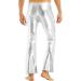 Inhzoy Men's Shiny Metallic Holographic Disco Flared Bell Bottom Pants - Silver Medium | Fashion Dance Trousers - Buy Online on GoSupps.com