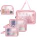 4 Pcs Clear Travel Toiletries Bag for Women Travel Toiletry Bags Clear Wash Bag for Toiletries PVC Waterproof Makeup Bag for Women and Girls (Pink)