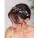 Denifery Silver Wedding Headband Green Crystal Hair Vine Rhinestone Headpieces Crystals Pearls Bride Headband Bridal Hair Accessories for Women and Girls