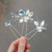 Casdre Blue Rhinestone Hair Pins Silver Flower Bridal Hair Pieces Pearl Bride Wedding Hair Accessories for Women and Girls(Pack of 3)