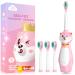 Dada-Tech Kids Electric Toothbrush Rechargeable, Sonic Silicone Teeth Brush with Timer for Children Boys Girls Ages 3+, 3 Modes with Memory, 4 Soft Brush Heads (Pink Shiba Inu Dog)