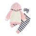 TMEOG Baby Boys Girls Long Sleeve Pullover Hooded Sweatshirts Top+Pants Infant Hoodie Tracksuit Clothes Outfits Set Pink (Stripe) 3-6 Months