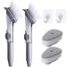 2 Pack Dish Sponge Scrubber Brush with Handle Soap Dispenser and 2 Dish Wand Refills Sponge Heads Silicone Dish Cleaning Brush Scrubber Set for Usage Kitchen Sink Pots Pans Dishes with 2 Hooks