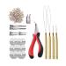 Microring Extensions Set: Microring pliers Microring needle and 200 pieces 5.0mm nano rings with silicone (gray blonde)