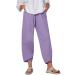 Ulanda Women's Casual Pants Capris,Beach Casual Harem Comfy Linen Pants Palazzo Pajama Print Cropped Trousers with Pockets Purple Medium