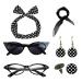 Lesunbak 50s Accessories for Women | 1950s Outfit with Headbands and Drop Earrings Costume Accessories with Red Bow Headband Vintage Polka Dot Hair Bands Cat Eye Glasses Black One Size