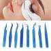 Eyelash Tweezers Set for Extensions - 8-Piece Stainless Steel Blue Tweezers with Straight & Bent Tips - Buy Online on GoSupps.com