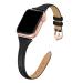 WFEAGL Leather Bands Compatible with Apple Watch Band 38mm 40mm 41mm 42mm 44mm 45mm 49mm Women, Top Grain Leather Band Slim & Thin Replacement Wristband for iWatch Ultra SE & Series 8 7 6 5 4 3 2 1 A-Black/RoseGold 38mm 40mm 41mm
