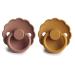 FRIGG Daisy Natural Rubber Baby Pacifier 2-Pack - Rose Gold/Honey Gold | BPA-Free | Made in Denmark | 0-6 Months - Buy Online on GoSupps.com