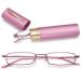 Magimodac men women reading glasses anti blue light glasses with prescription blue light filter metal reading aid narrow reading glasses with pensui pink 3.5 dioptries