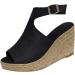 Shakumy Women's Ankle Strap Espadrille Wedge Sandals - Black - Size 11 - Buy Online on GoSupps.com