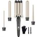 Lockenstab set 5 in 1 wave iron - curly bars 3 barrels for large no curls ceramic curlers with different attachments Temperature adjustment fast heating with glove and 2 clips gold 5 in 1