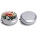 Round Pill Box Watercolor Print - 3 Compartment Portable Medicine Organizer | Decorative Metal Pocket Pill Case - Buy Online on GoSupps.com