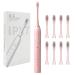 HAXAYOLO Rechargeable Electric Toothbrush  Waterproof Whitening Electric Tooth Brushes with 8 Brush with 6 Cleaning Modes and Smart Timer  Pink