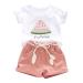 YOUNGER TREE Toddler Baby Girls Clothes Watermelon T-shirt + Linen Shorts with Belt Cute Summer Short Set 130 Pink