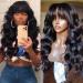 RHEANNA Bang Wig Human Hair 180 Density Brazilian Wavy Wig With Bangs For Black Women O Scalp Top Full Machine Made Wig 24inch 24 Inch