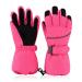 Xiaoohawang ski gloves children waterproof windproof with reflective strip non-slip gloves warming mottling cold guns for children pink red s (4-6 years)