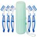 Anbbas 5pcs Double Bristle Head Denture Brush Dental Cleaning Brush with Portable Toothbrush Cup Holder, Properly Clean Oral Appliance