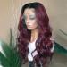 Giannay Burgundy Wave Lace Front Wigs Red Synthetic Loose Curly Wigs for Black Women Gluless Lace Wigs (99J Lace Front Wig 24")