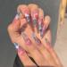 Long False Nails Acrylic Cloud Stick on Nails 24pcs Extra Long Press On Nails Pink and Blue Sky Ballet Fake Nails with Glue for Women and Girls (Pink Cloud)